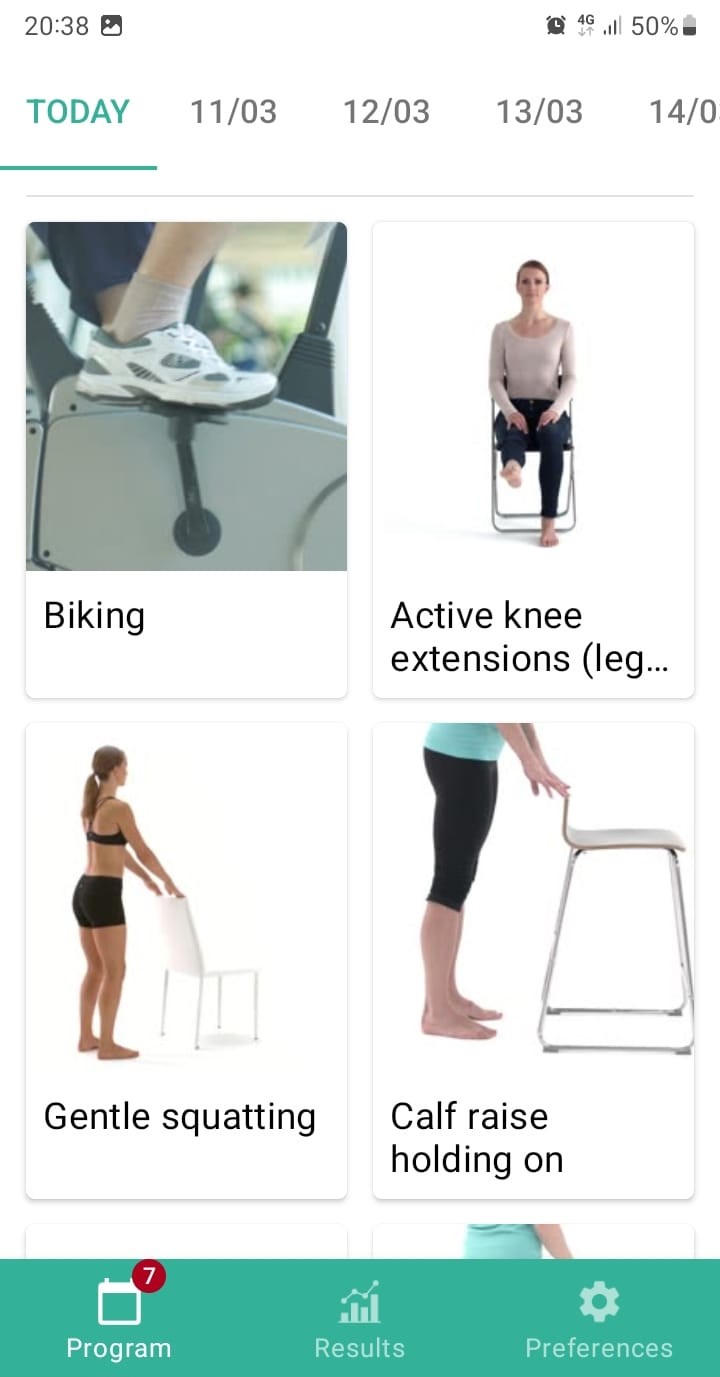 Online exercise program Osteoarthrosis of the knee