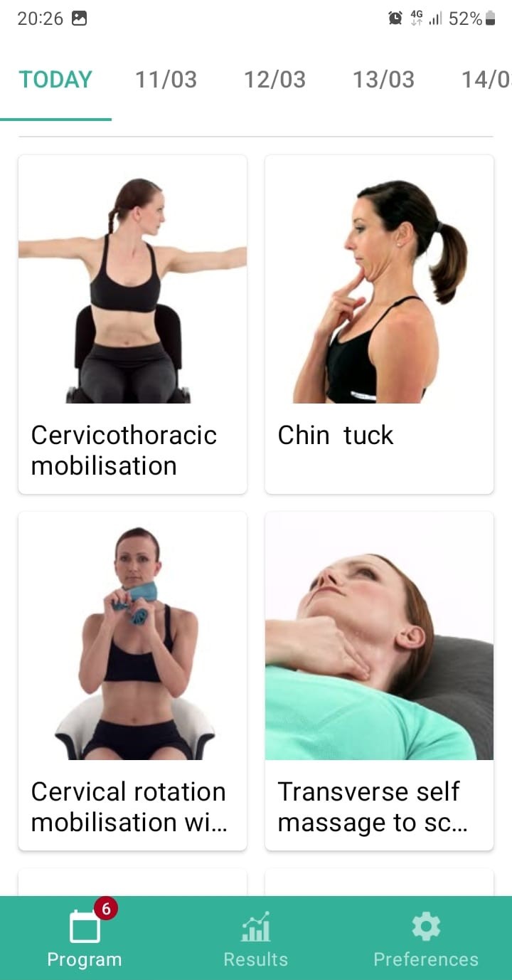 Online exercise program Cervical radiculopathy