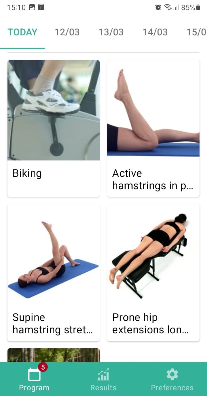 Online exercise program Acute hamstring injury