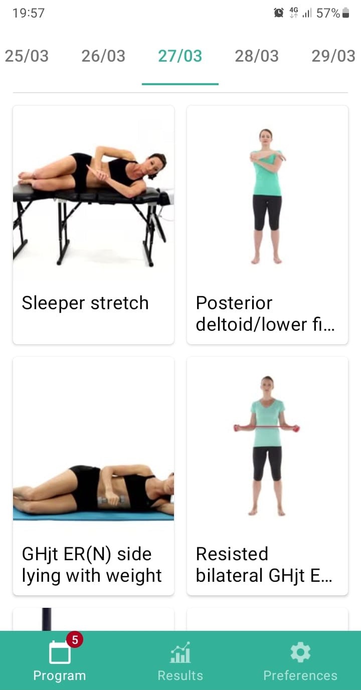 Online exercise program Internal impingement